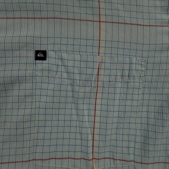 Quiksilver Button Up Shirt Short Sleeve Men Skate Surf Blue Check XL Woven Adult - Picture 10 of 12